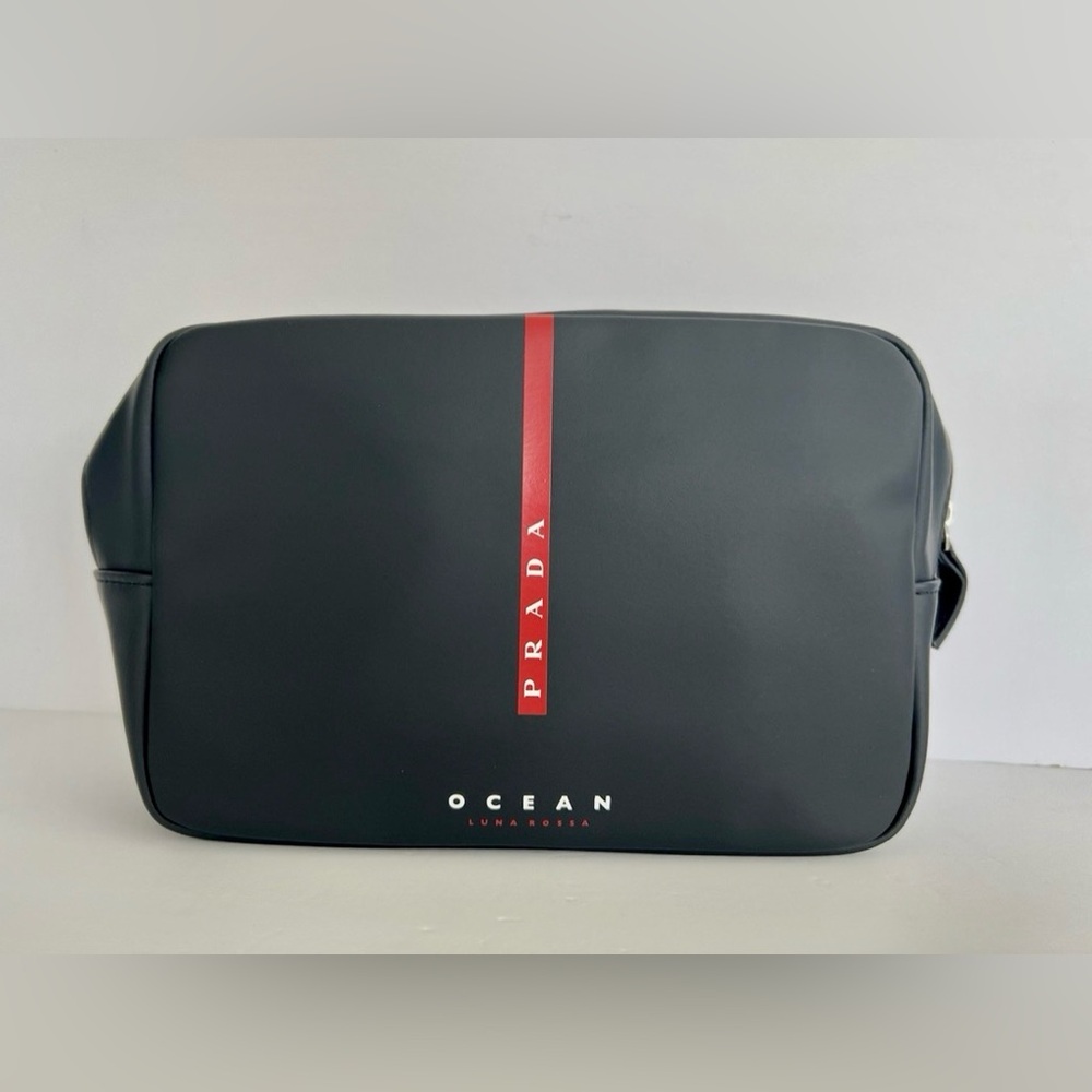 Prada Luna Rossa Ocean Black travel pouch Toiletry Bag.